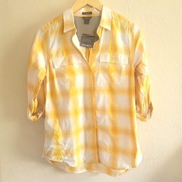 Eddie Bauer, LongSleeve Adventurer Button Down, Dark Marigold(and white), Size S - Picture 1 of 10